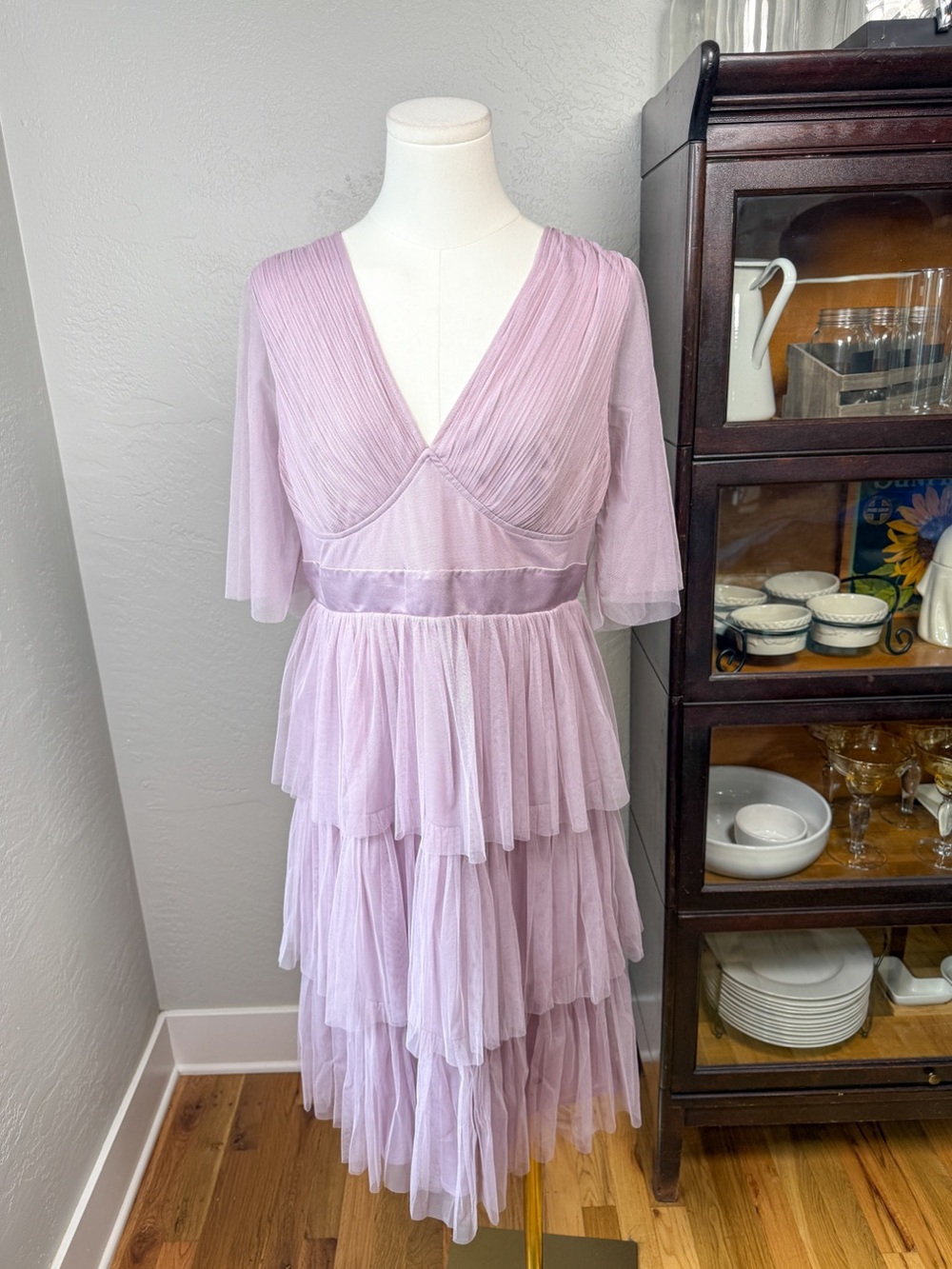 Anaya With Love Petite Lavender Tiered Tulle Midi Dress Romantic Size 10